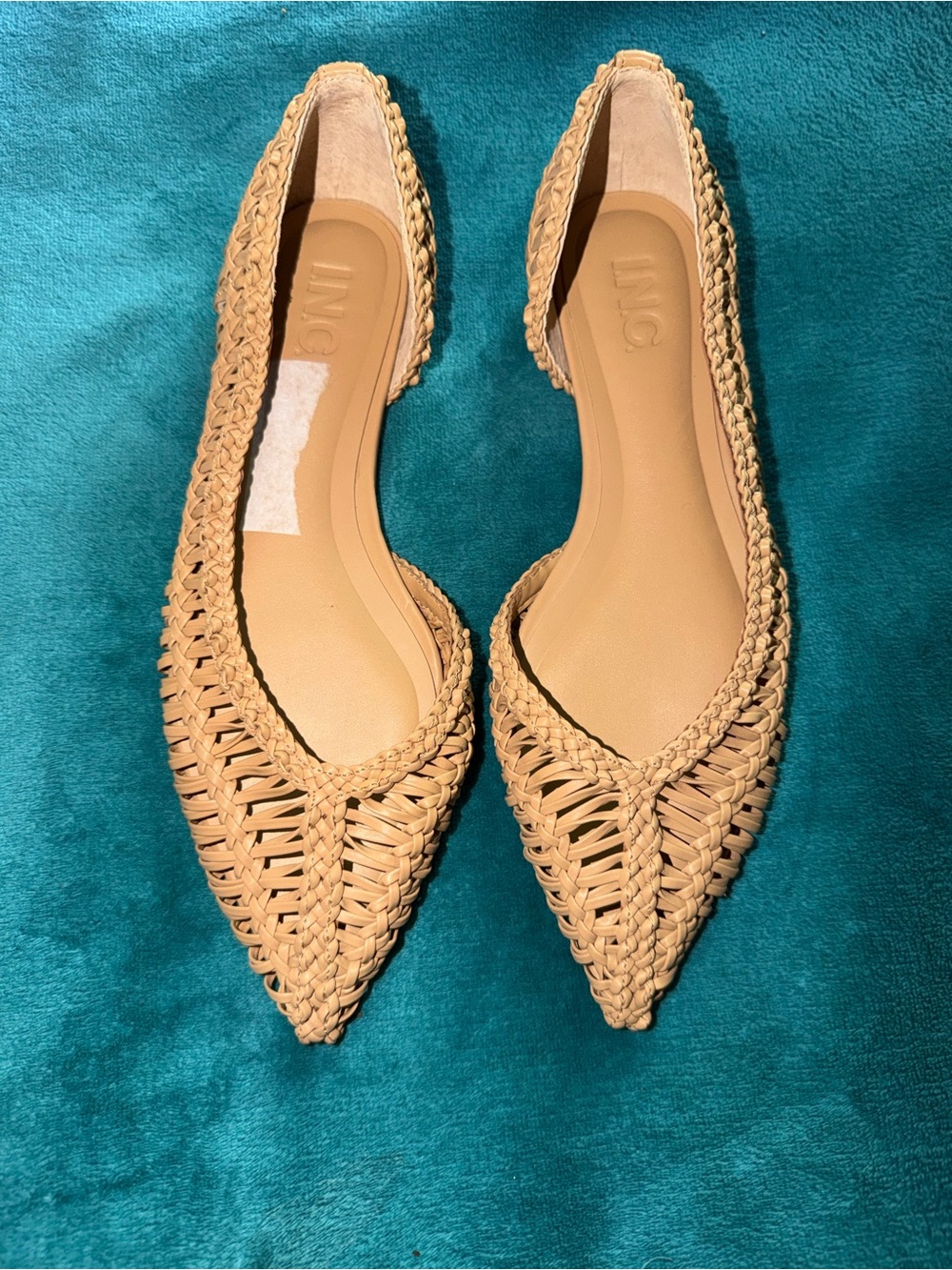 INC International Concepts Woven Pointed Flats in Tan